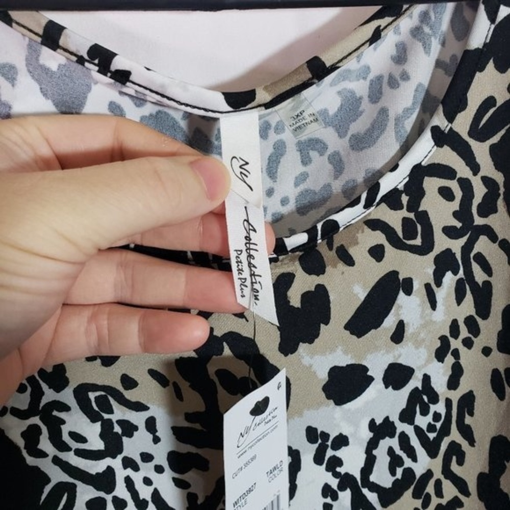 NY Collection Plus Size 3X Cold Shoulder Asymmetric Print Maxi Dress (AG) - Picture 4 of 7